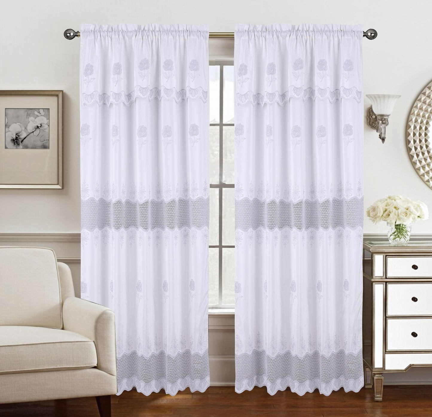 Alyssa Macrame Jacquard Curtain With Attached Valance - Stylish Curtains