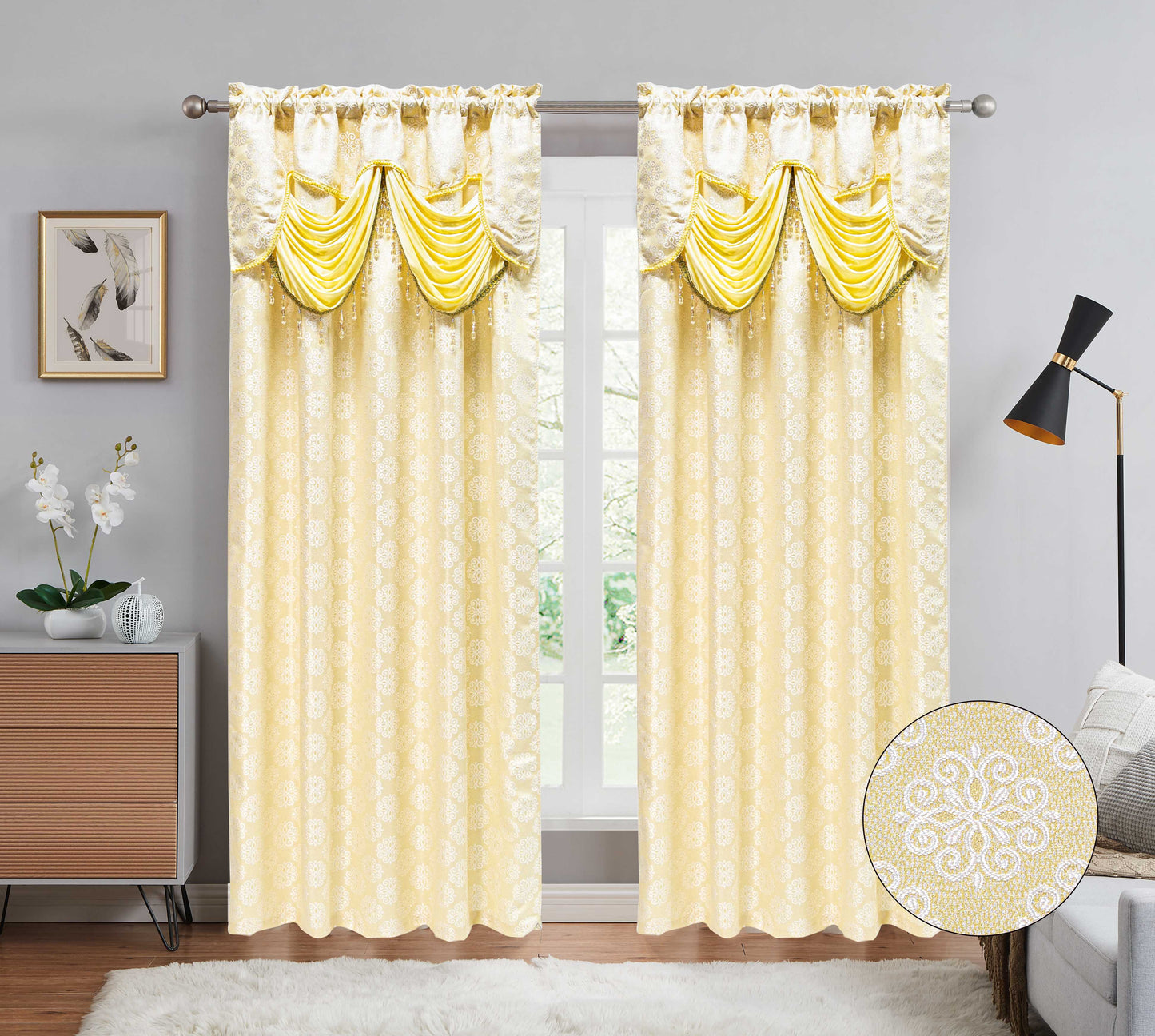 Sloane Jacquard Curtains with Attached Valance - Stylish Curtains