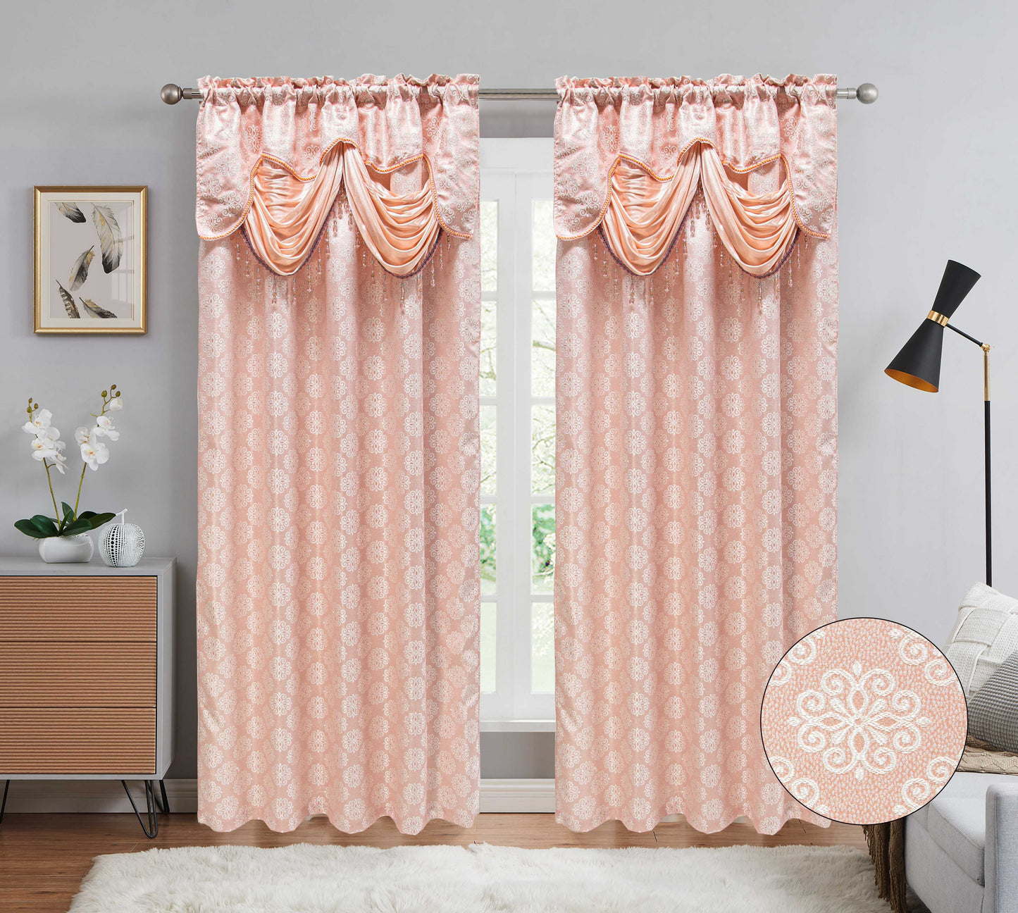 Sloane Jacquard Curtains with Attached Valance - Stylish Curtains