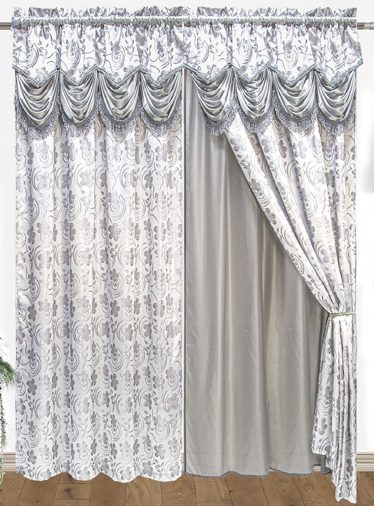 Devika Jacquard  Curtain with Attached Valance & Backing - Stylish Curtains