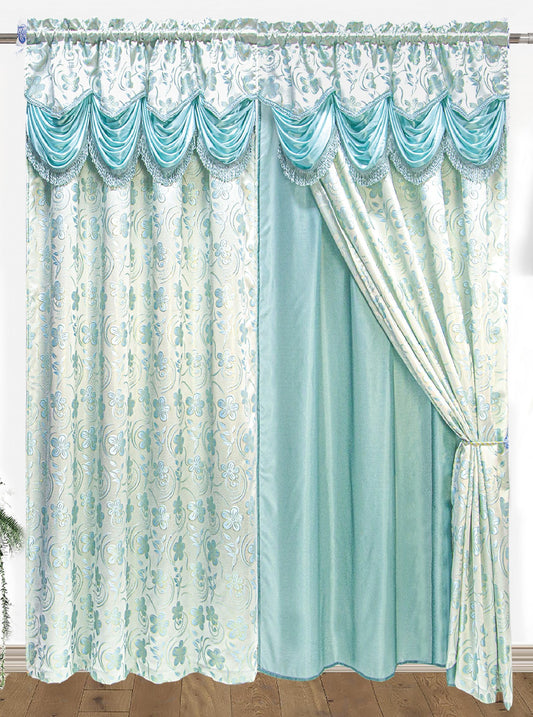 Devika Jacquard  Curtain with Attached Valance & Backing - Stylish Curtains