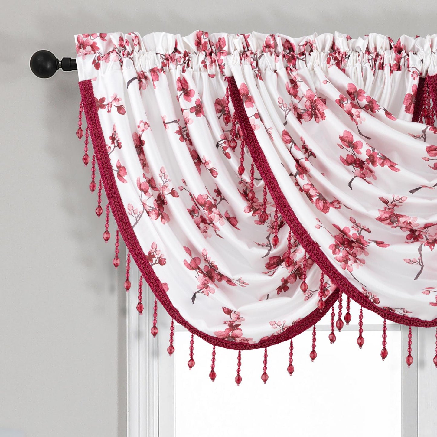 Luxury Regency Blossom Decorative Waterfall Valance with Beaded Trim