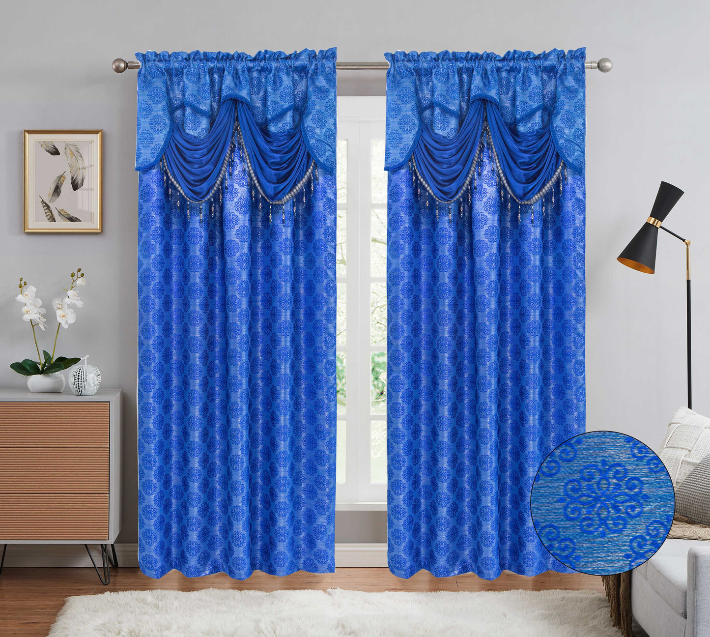 Sloane Jacquard Curtains with Attached Valance - Stylish Curtains