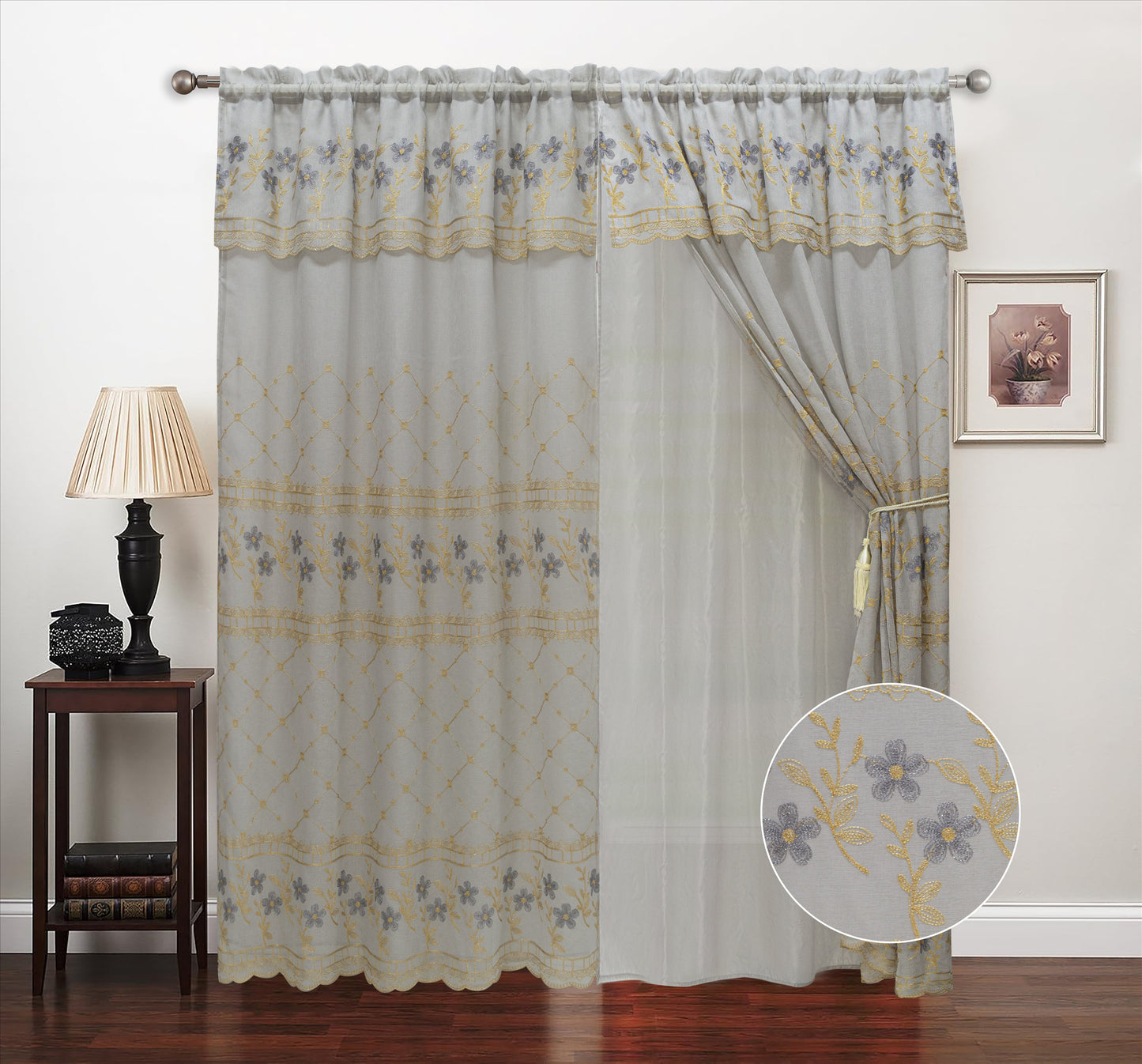Romona Embroidery Two Layer Valance Curtain – Elegant Embroidered Window Treatment