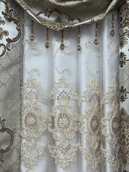 Tina 5 Piece Brown Luxury Curtain Set for 39” Window | Elegant Window Treatment