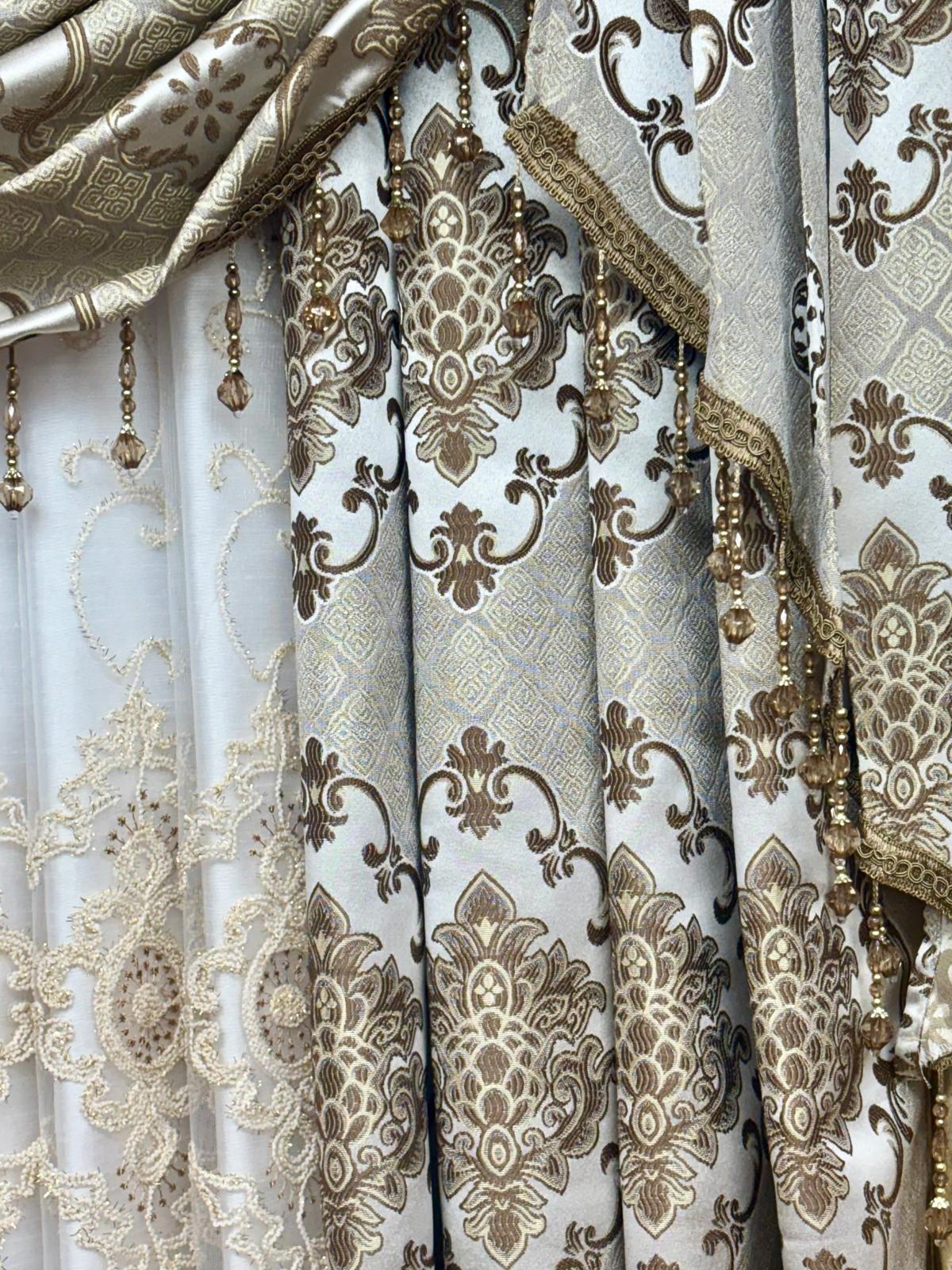 Tina 5 Piece Brown Luxury Curtain Set for 39” Window | Elegant Window Treatment