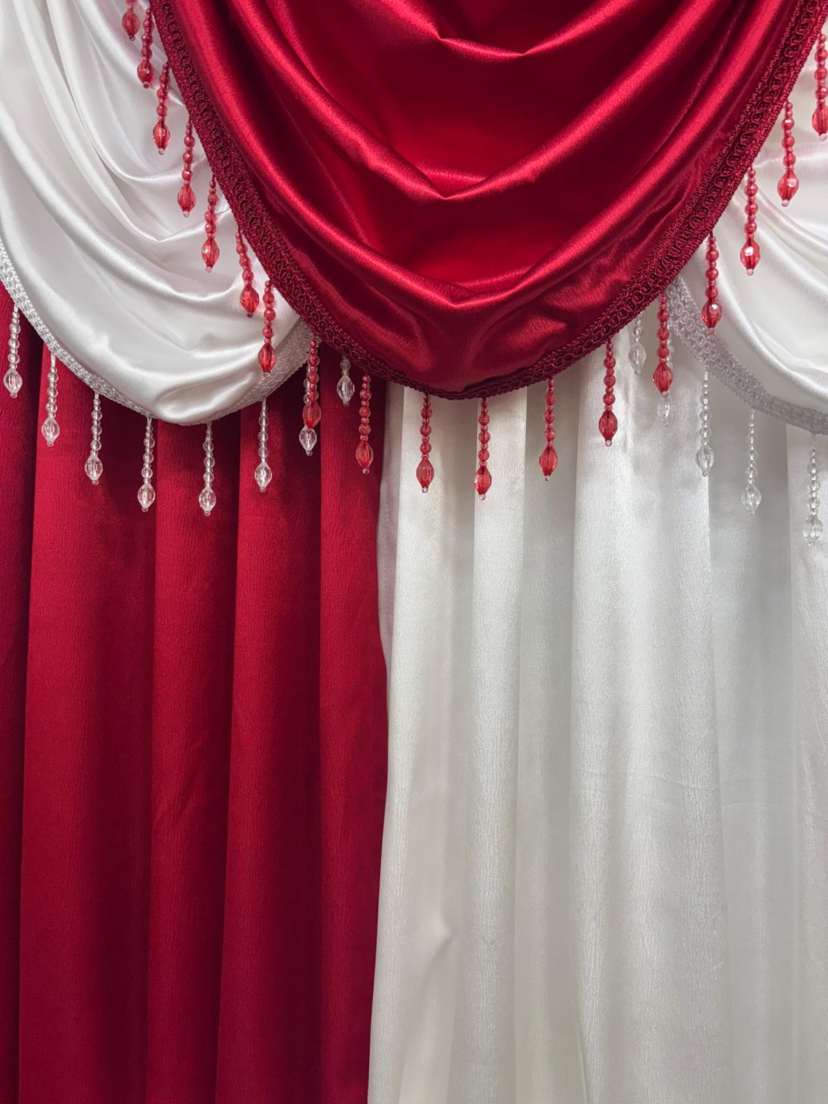 Regency 9 - Piece Luxury Curtain Set – Red & White | Premium Beaded Window Treatment