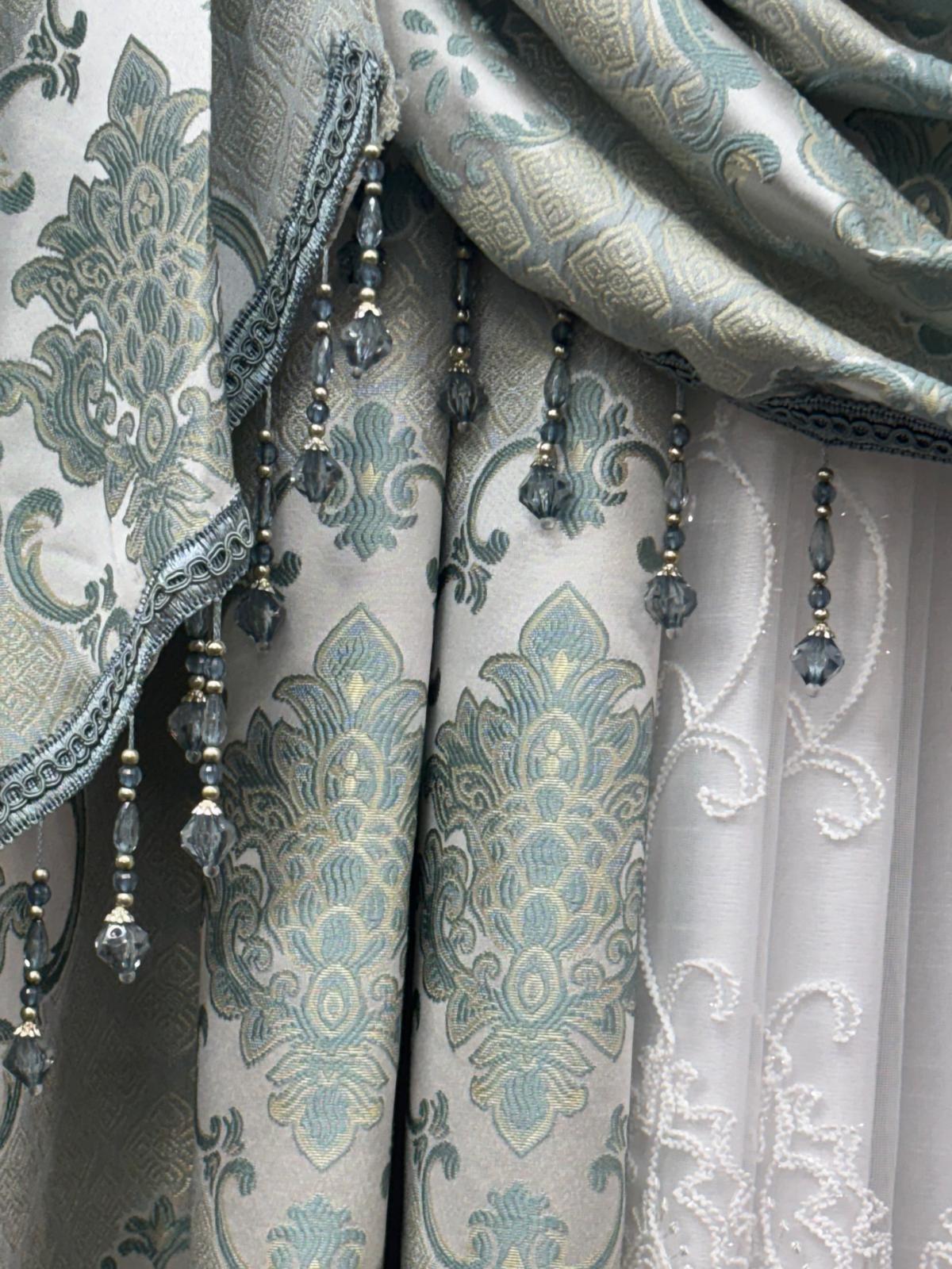 Tina 5 Piece Aqua Luxury Curtain Set for 39 Inch Window | Small Window Curtain Set