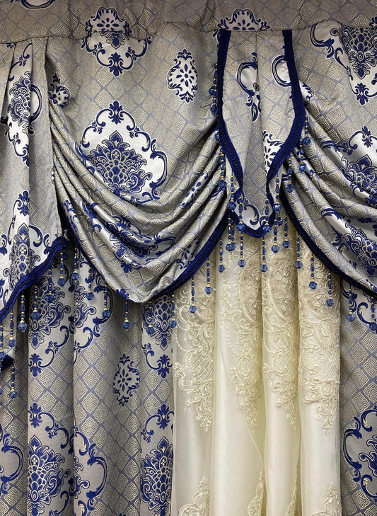 Tina 5-Piece Luxury Curtain Set – Blue | Fits 59 Inch Wide Window - Stylish Curtains