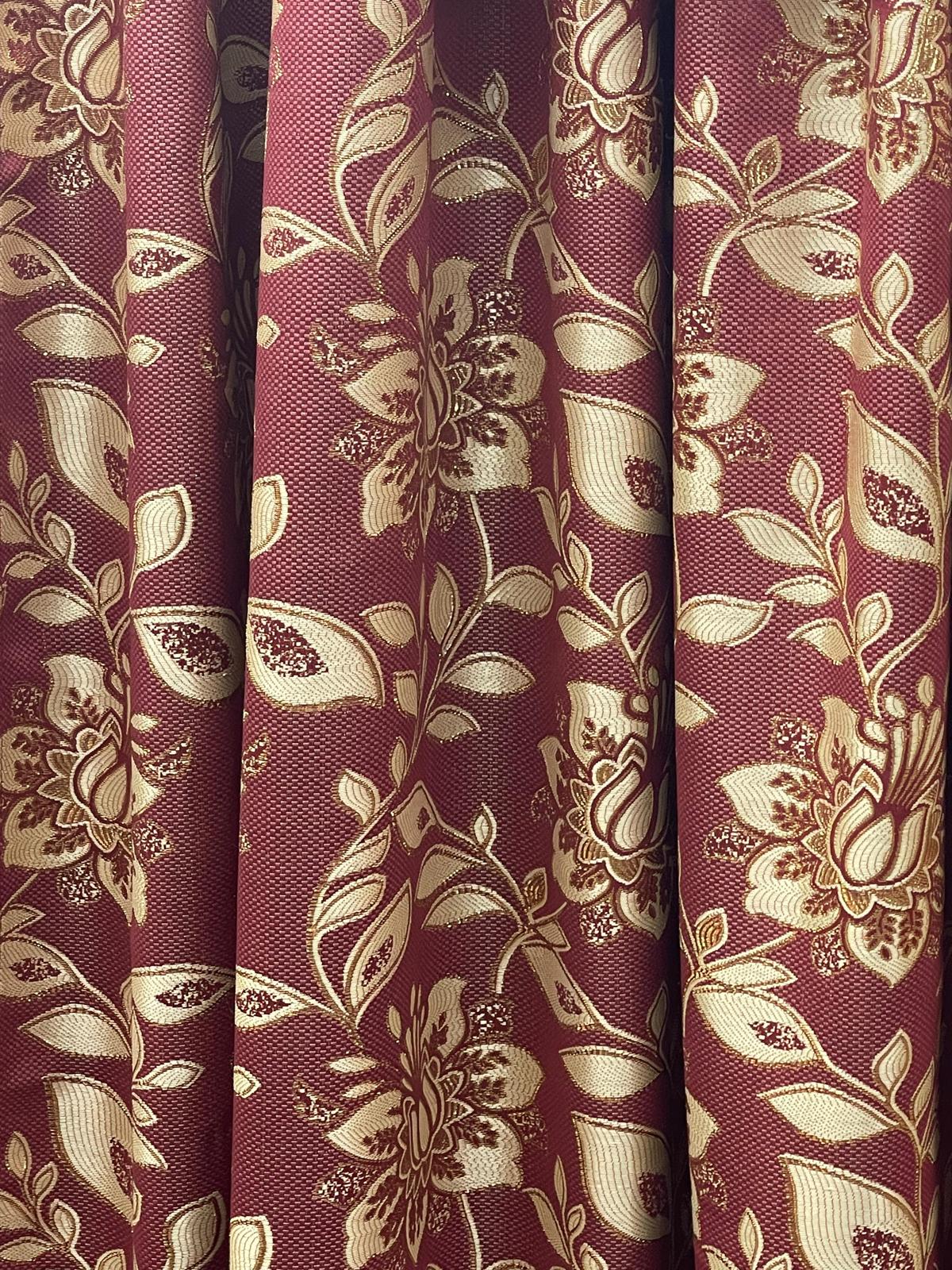 Magnolia Burgundy 7-Piece Luxury Curtain Set With Ritu Embroidered Panel & Backing - Stylish Curtains