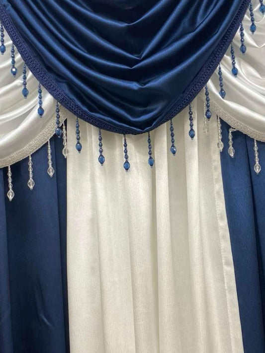 Luxury Regency Navy Blue & White Curtain Set for Small Windows 36–46 Inch | Elegant Layered Window Drapes - Stylish Curtains