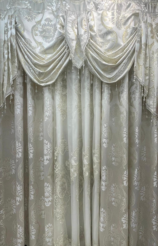 Luxury Mina Beige 5PC Curtain Set With Monalisa Embroidered Curtain - Stylish Curtains