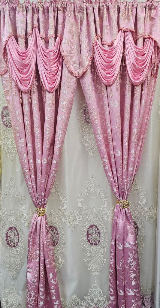Luxury Bella 6PC Jacquard Curtain Set With Monalisa Embroidered Curtain - Stylish Curtains