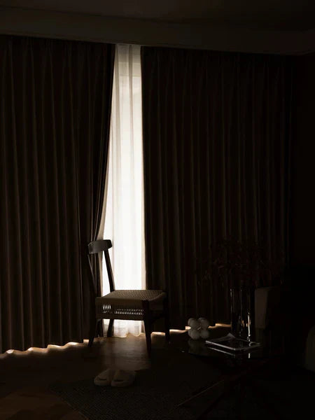 Blackout curtains in a New York bedroom blocking sunlight