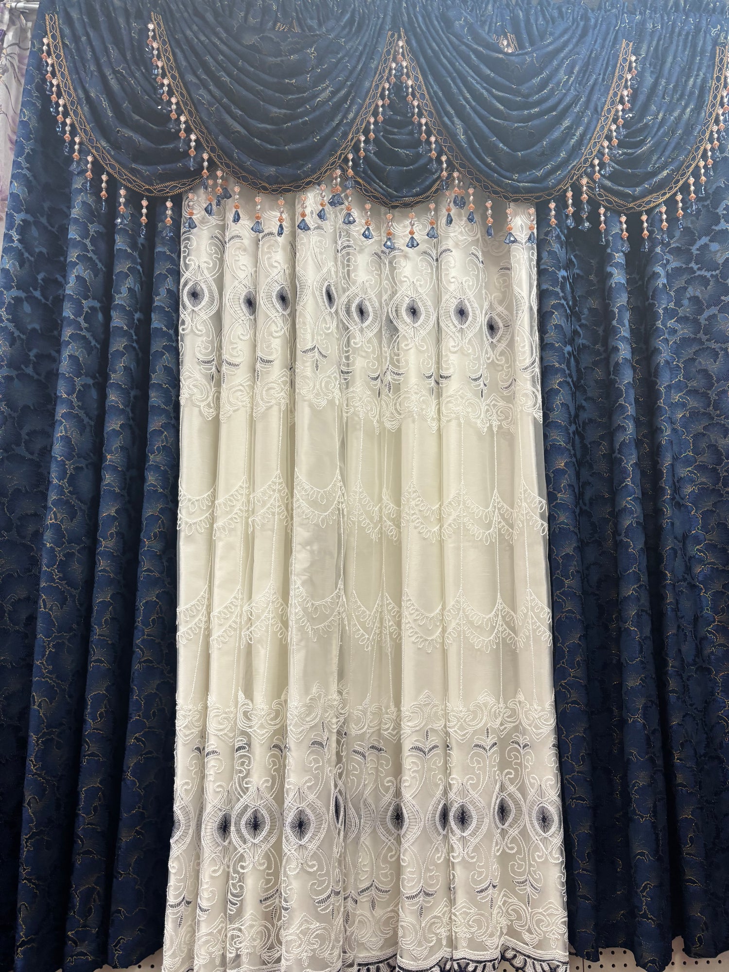 Luxury Stefania Navy 11PC Curtain Set with Elizabeth Embroidered Curtains - Stylish Curtains
