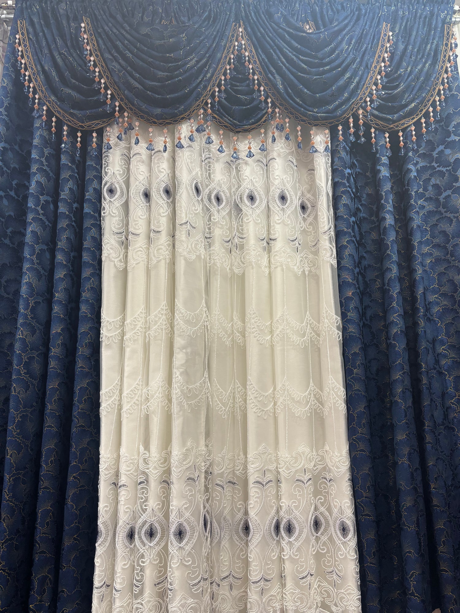 Luxury Stefania Navy 11PC Curtain Set with Elizabeth Embroidered Curtains - Stylish Curtains
