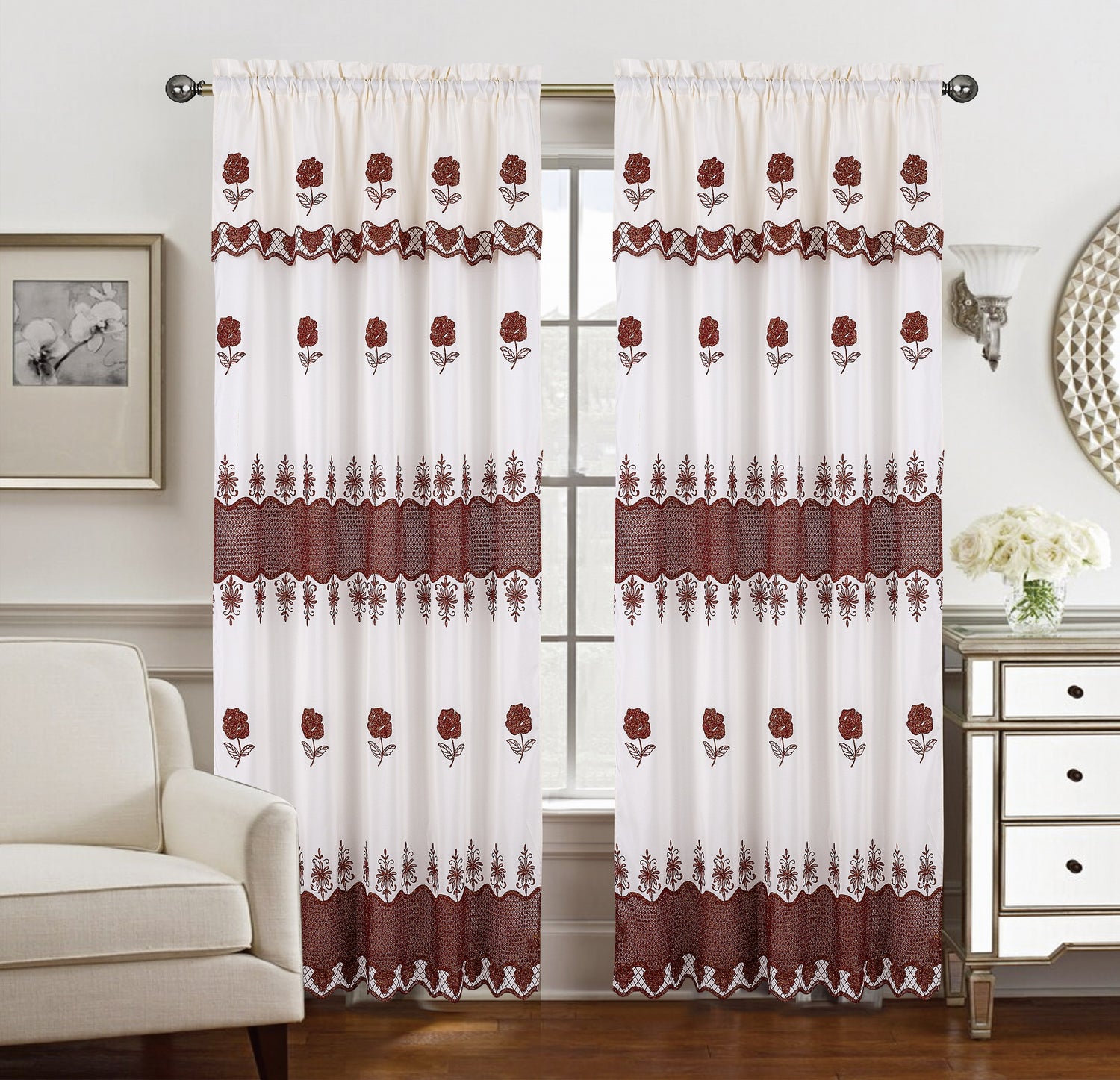 Alyssa Macrame Jacquard Curtain With Attached Valance - Stylish Curtains