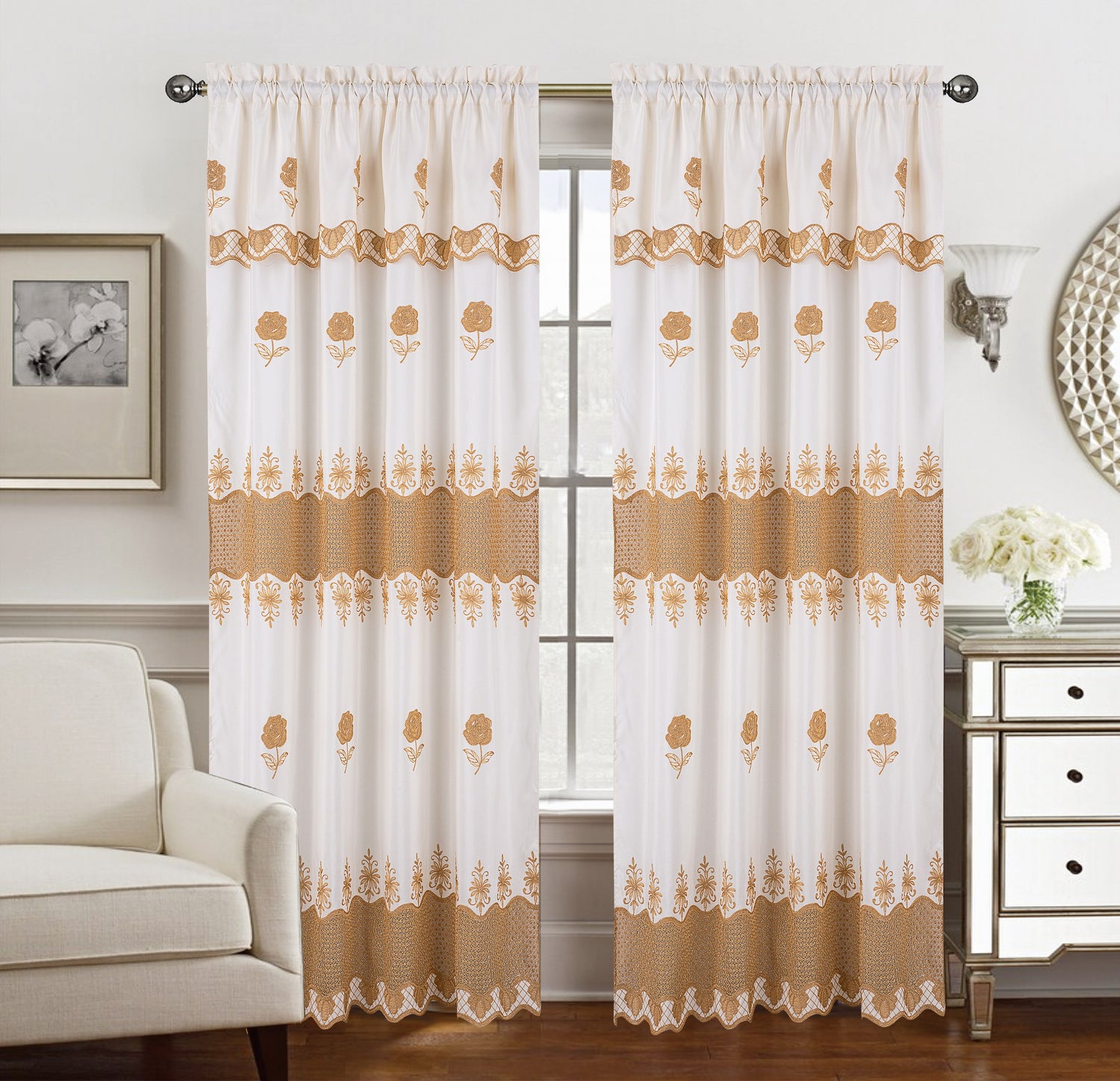 Alyssa Macrame Jacquard Curtain With Attached Valance - Stylish Curtains