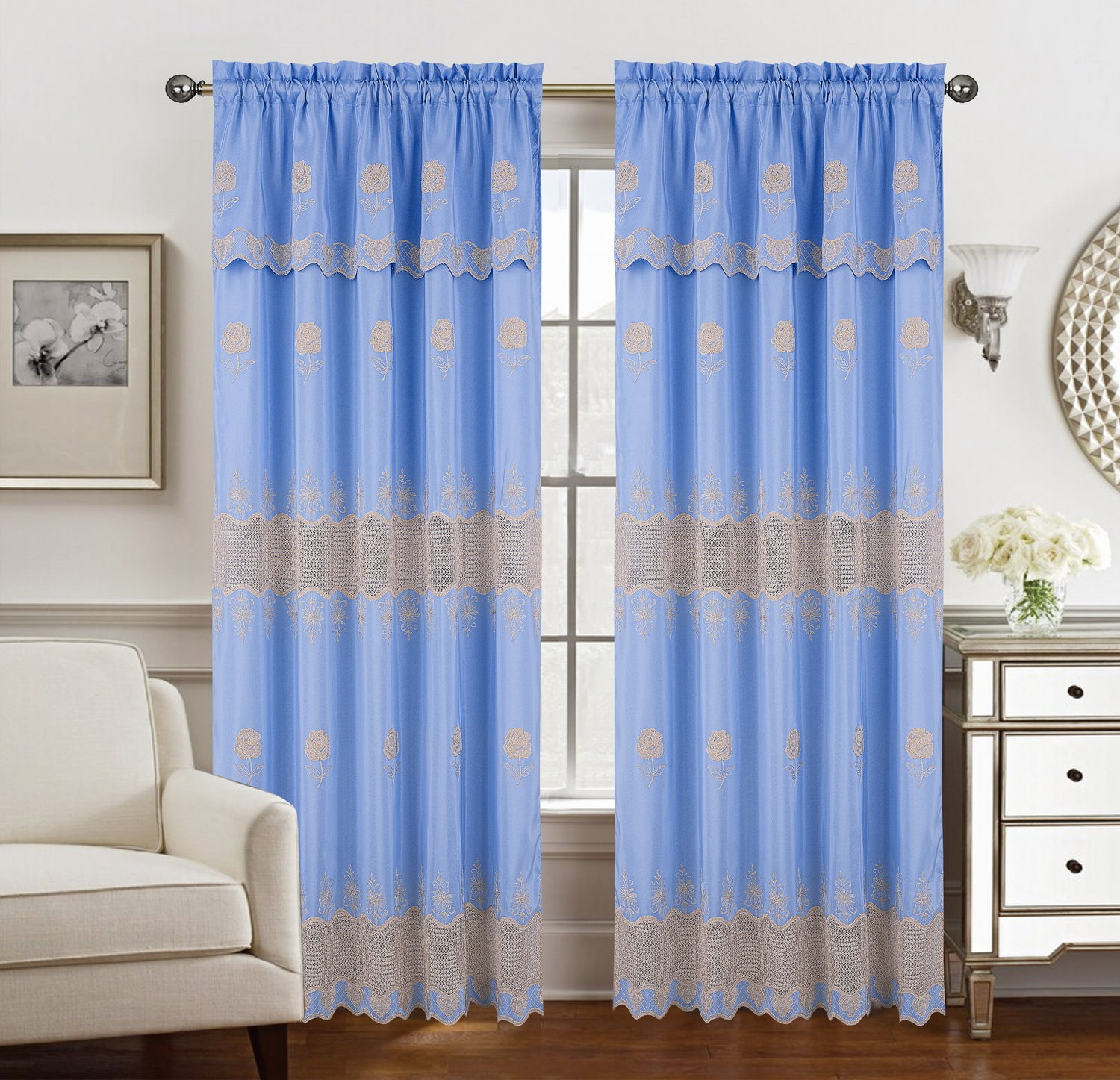 Alyssa Macrame Jacquard Curtain With Attached Valance - Stylish Curtains