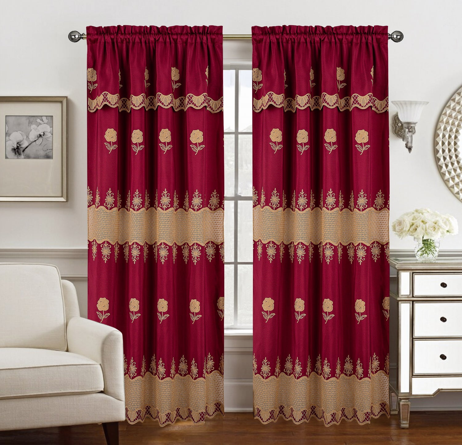 Alyssa Macrame Jacquard Curtain With Attached Valance - Stylish Curtains