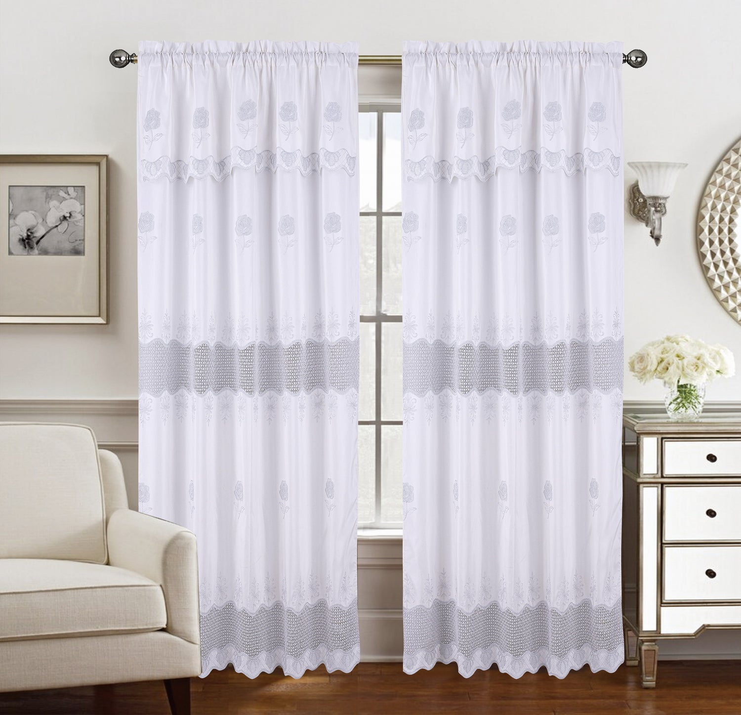 Alyssa Macrame Jacquard Curtain With Attached Valance - Stylish Curtains