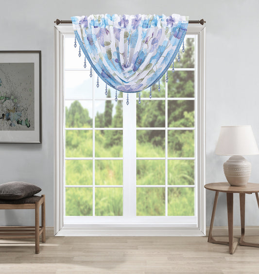 Anika Floral Sheer Waterfall Valance - Stylish Curtains