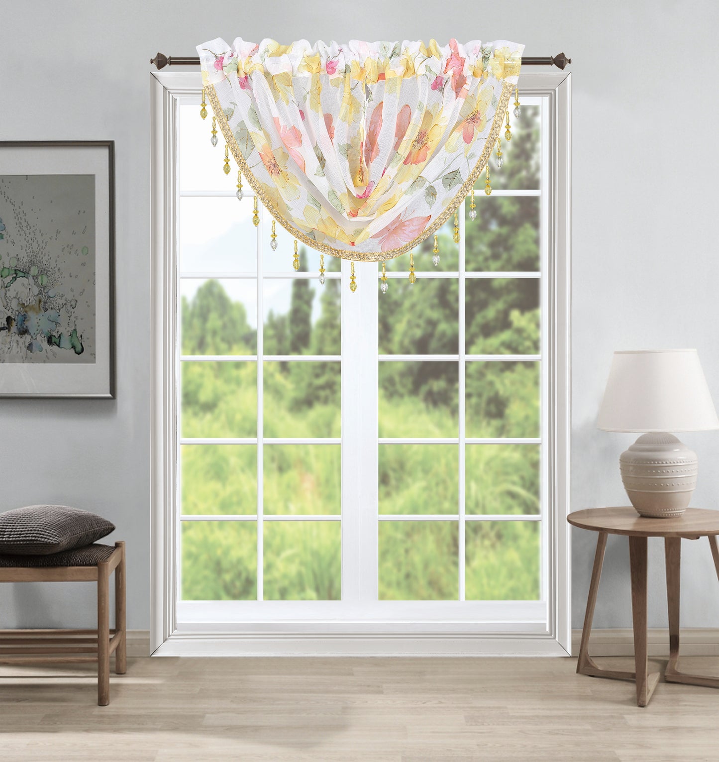 Anika Floral Sheer Waterfall Valance - Stylish Curtains