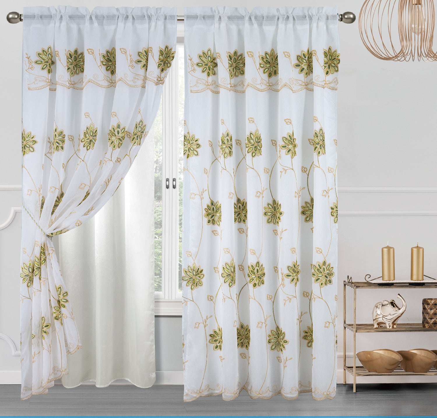 Alice Embroidery Curtain With Attached Valance & Backing - Stylish Curtains