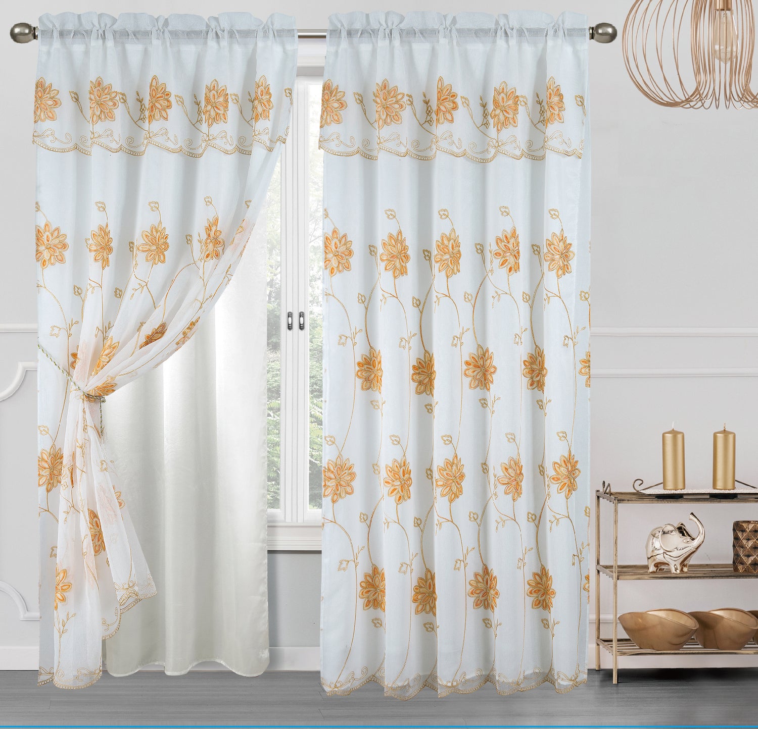 Alice Embroidery Curtain With Attached Valance & Backing - Stylish Curtains