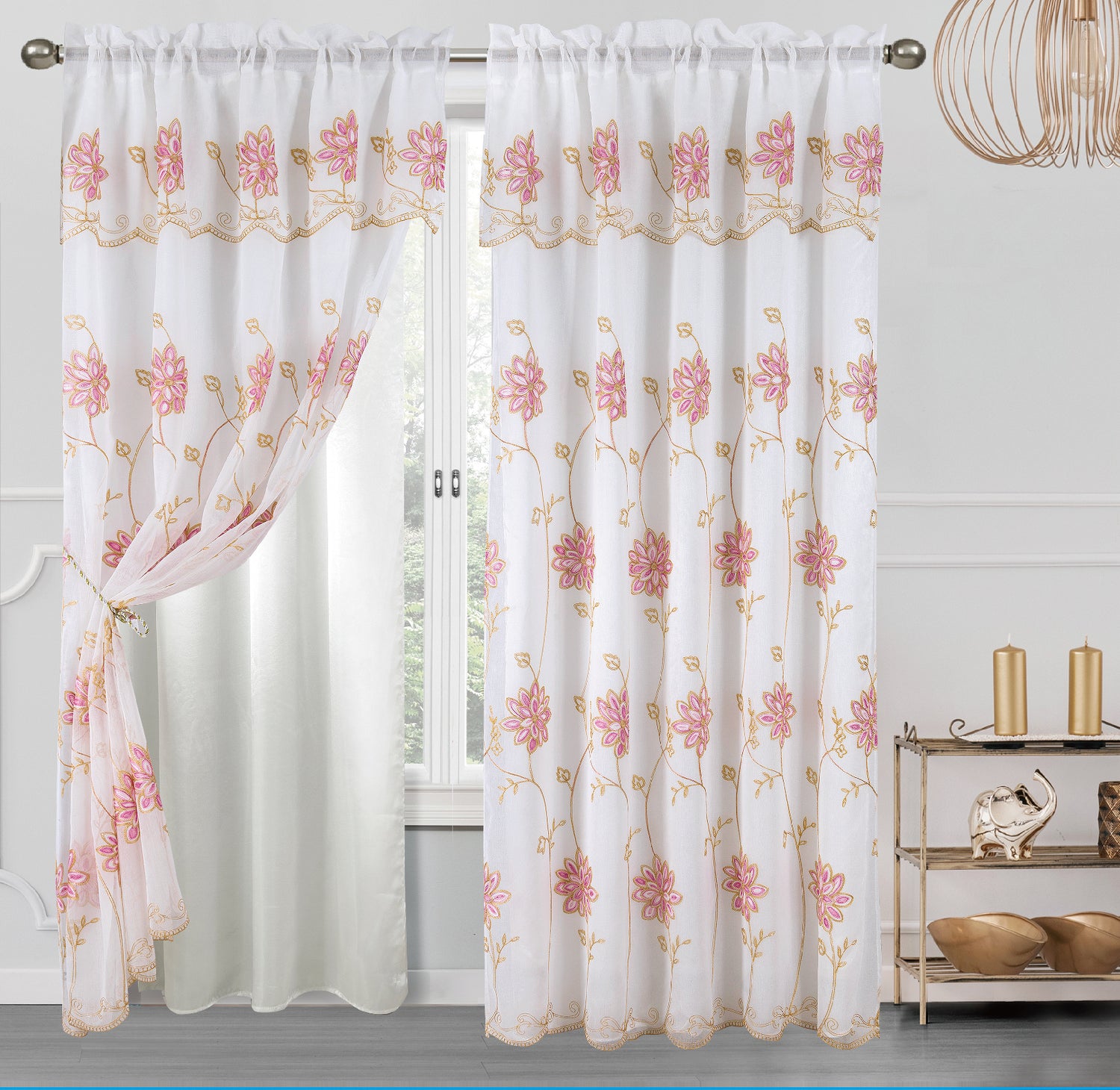 Alice Embroidery Curtain With Attached Valance & Backing - Stylish Curtains