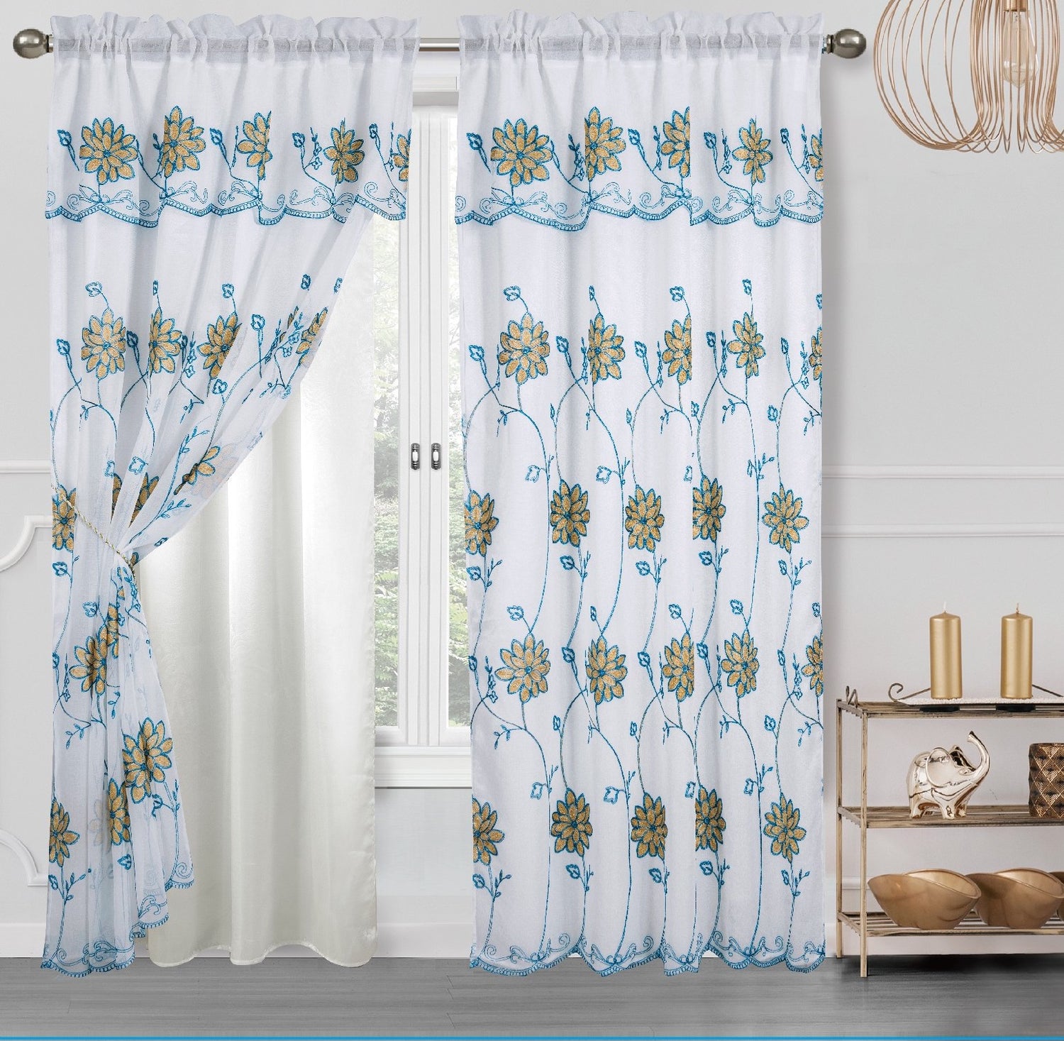 Alice Embroidery Curtain With Attached Valance & Backing - Stylish Curtains
