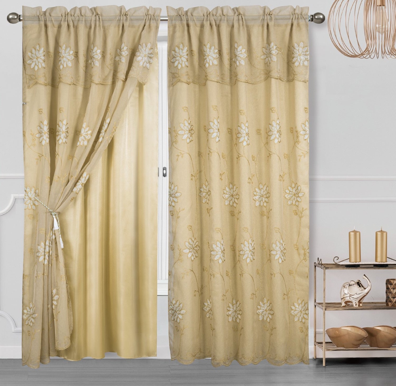 Alice Embroidery Curtain With Attached Valance & Backing - Stylish Curtains