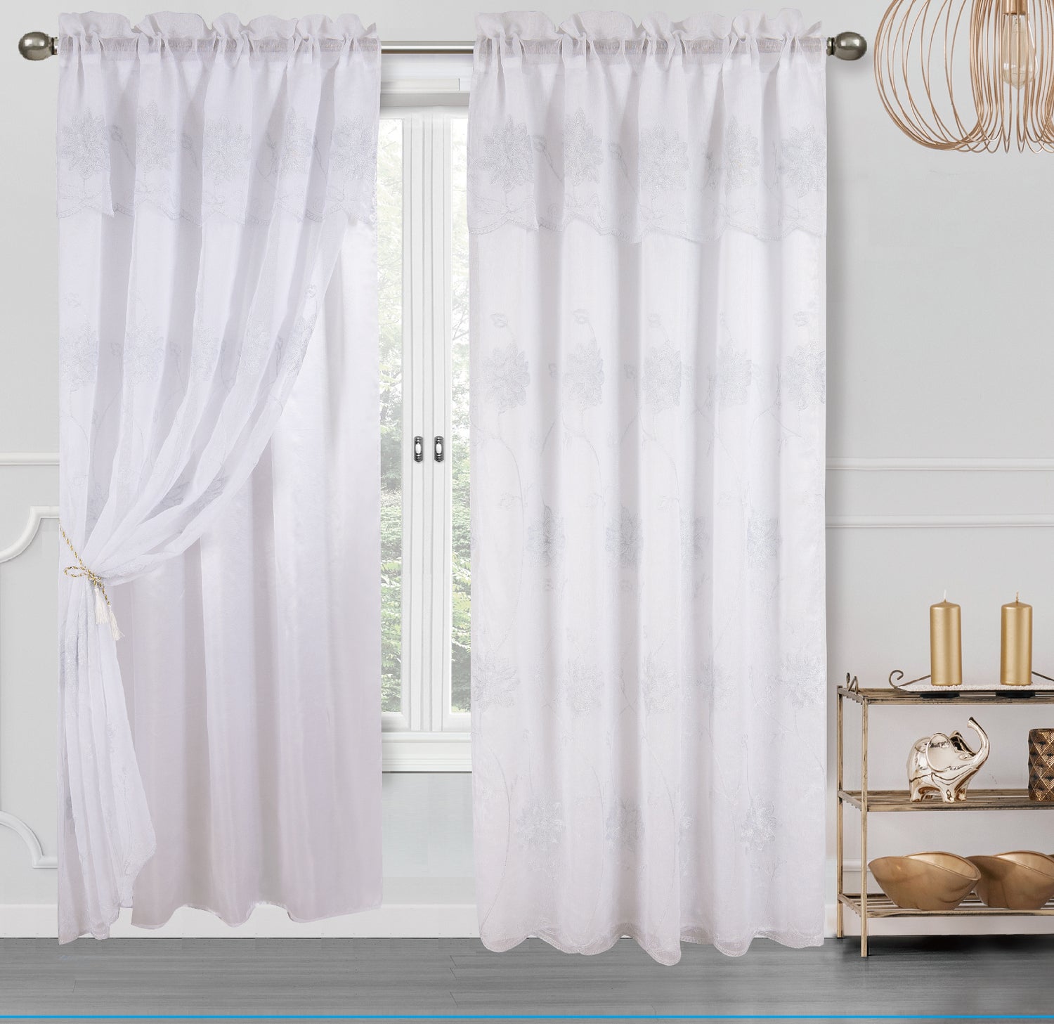 Alice Embroidery Curtain With Attached Valance & Backing - Stylish Curtains