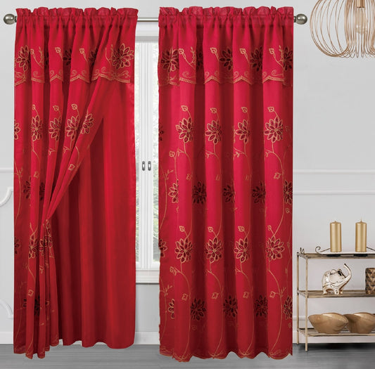 Alice Embroidery Curtain With Attached Valance & Backing - Stylish Curtains