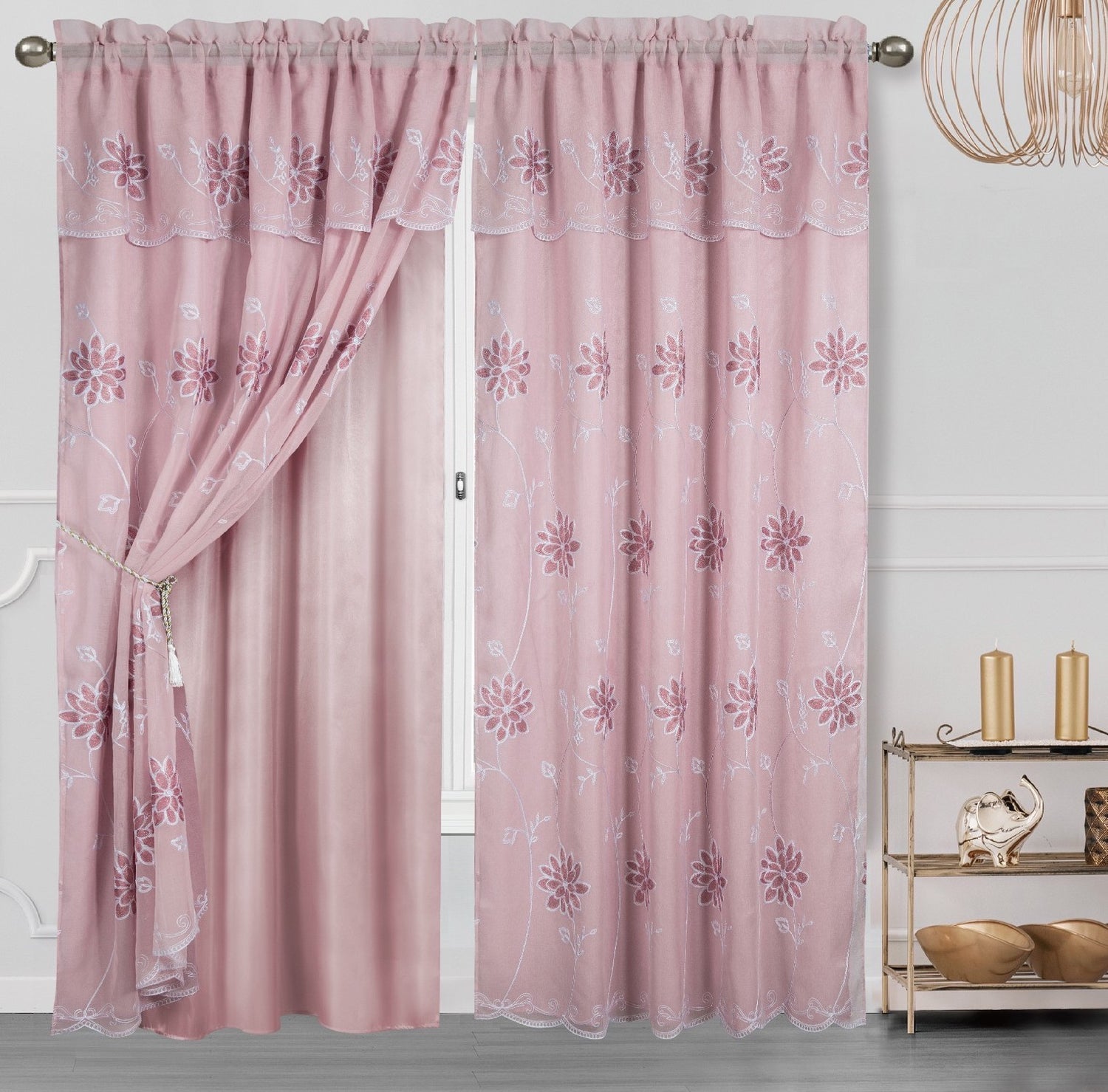 Alice Embroidery Curtain With Attached Valance & Backing - Stylish Curtains