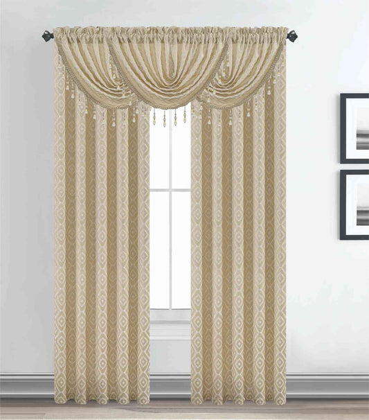 Maxine Jacquard Curtain Panel & Waterfall Valance Set - 5 Pieces (2 Panels + 3 Valance) - Stylish Curtains