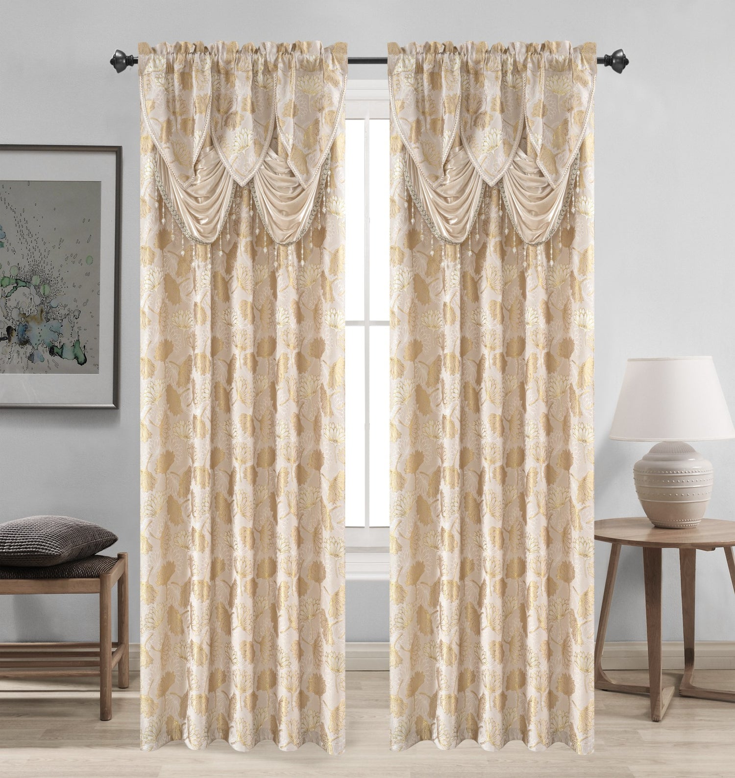 Yuliana beige floral curtain pair elegant window styling