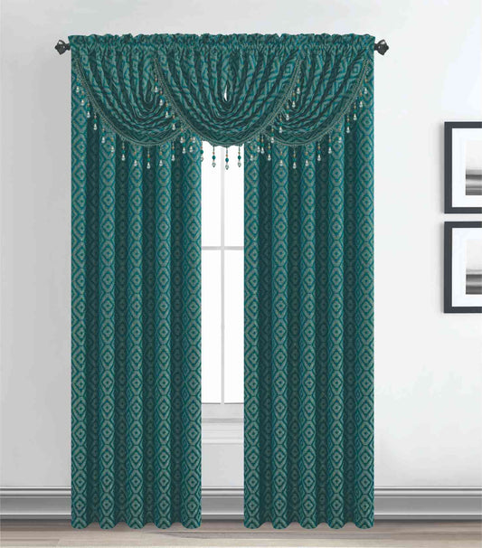 Maxine Jacquard Curtain Panel & Waterfall Valance Set - 5 Pieces (2 Panels + 3 Valance) - Stylish Curtains