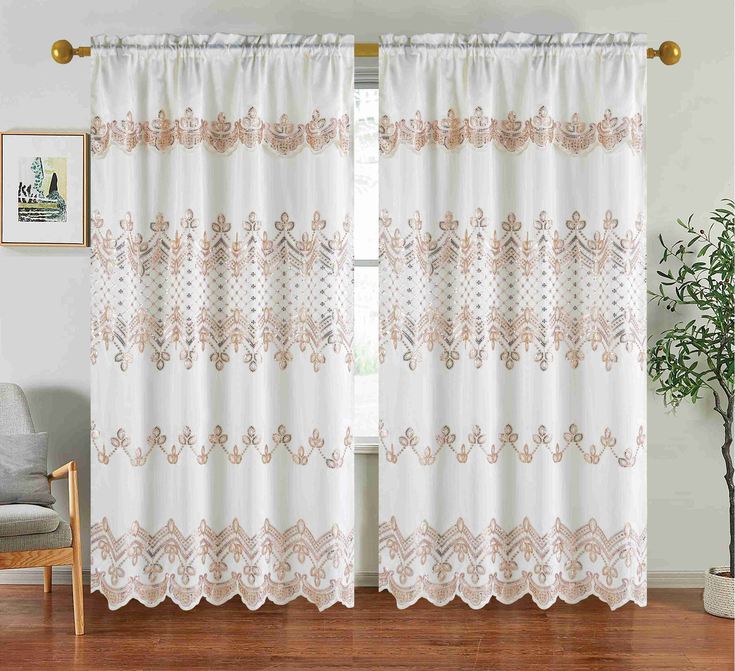 Brielle Embroidery Panel with Attached Valance - Stylish Curtains