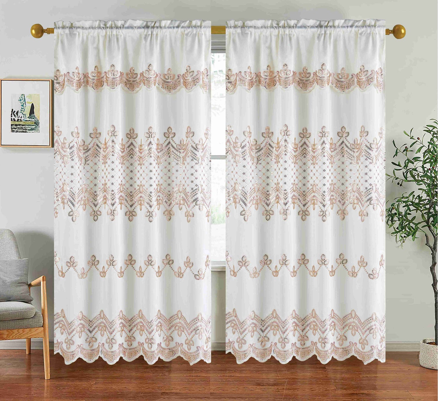 Brielle Embroidery Panel with Attached Valance - Stylish Curtains