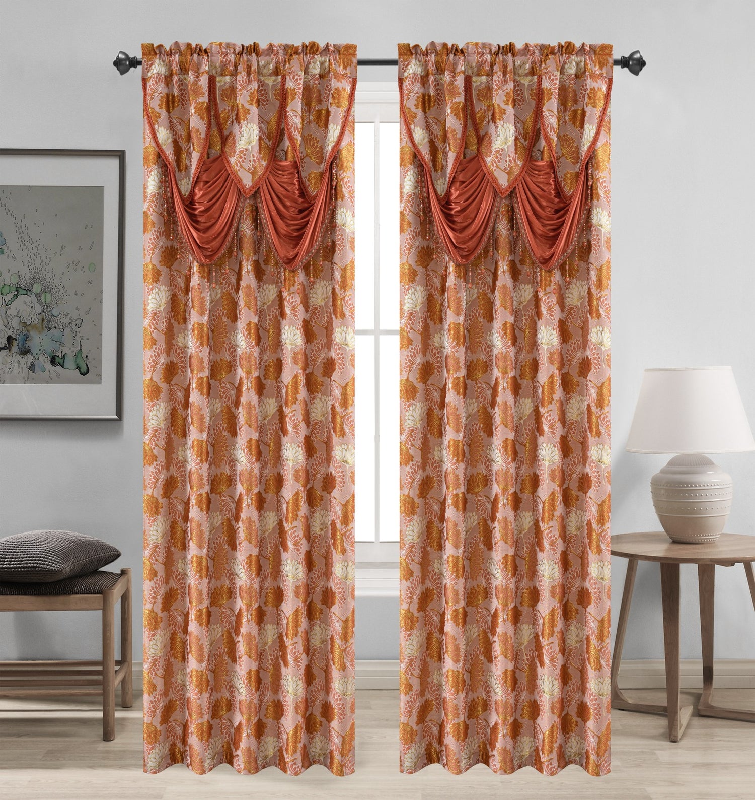 Yuliana blush curtain panel luxury floral drape