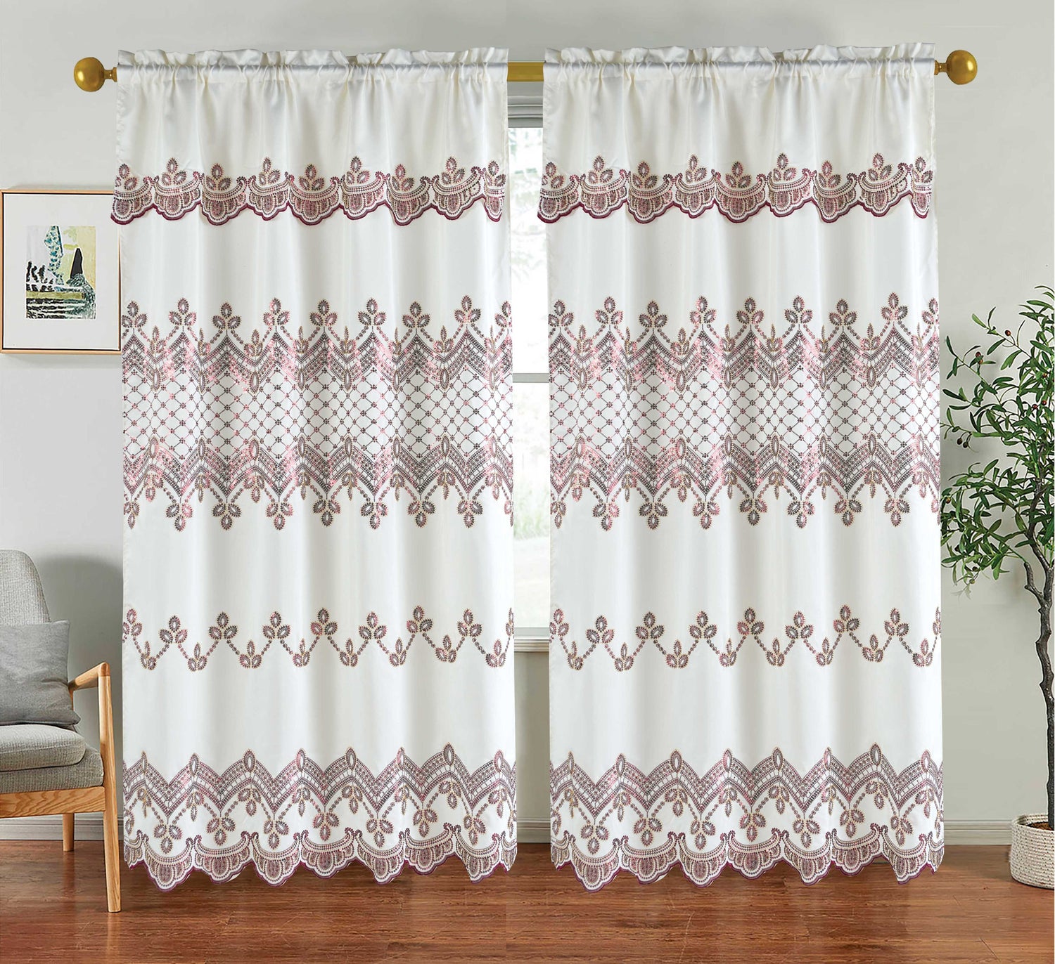 Brielle Embroidery Panel with Attached Valance - Stylish Curtains