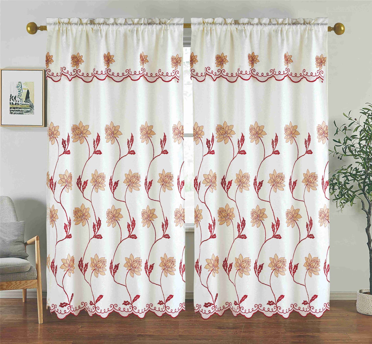 Layla Embroidery Curtain with Attached Valance - Stylish Curtains
