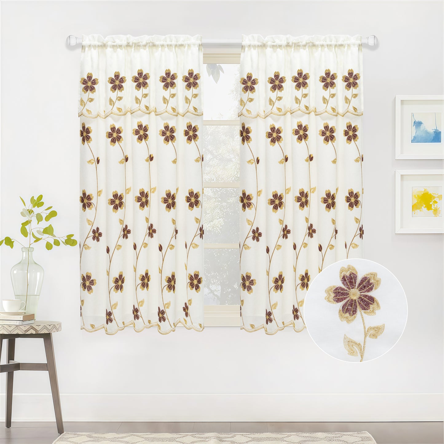 Juniper Embroidered Curtain Panel with Backing – Floral Window Curtain
