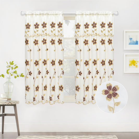 Juniper Embroidered Curtain Panel with Backing – Floral Window Curtain