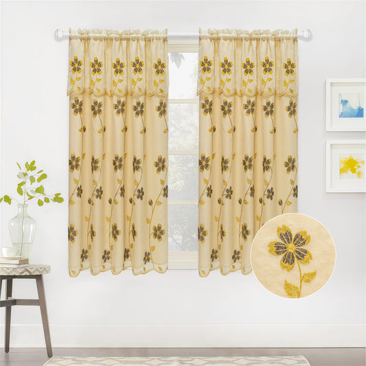Juniper Embroidered Curtain Panel with Backing – Floral Window Curtain