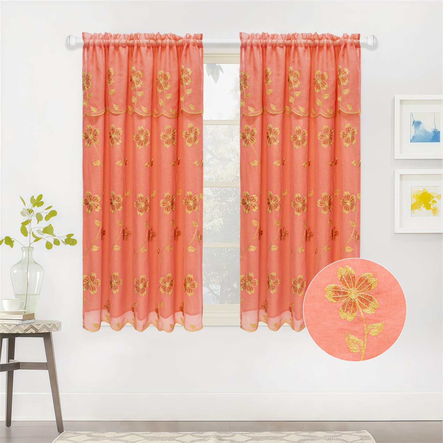 Juniper Embroidered Curtain Panel with Backing – Floral Window Curtain