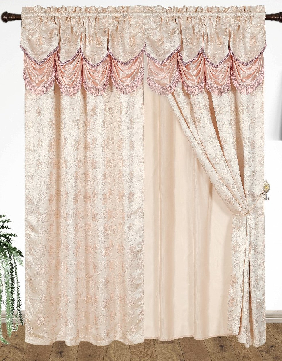 Devika Jacquard  Curtain with Attached Valance & Backing - Stylish Curtains
