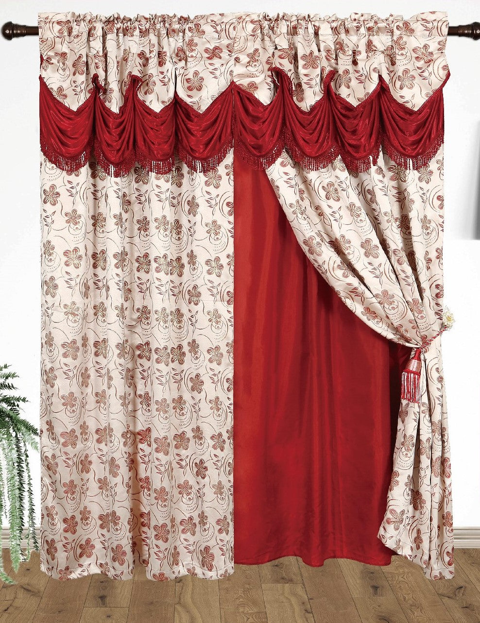 Devika Jacquard  Curtain with Attached Valance & Backing - Stylish Curtains