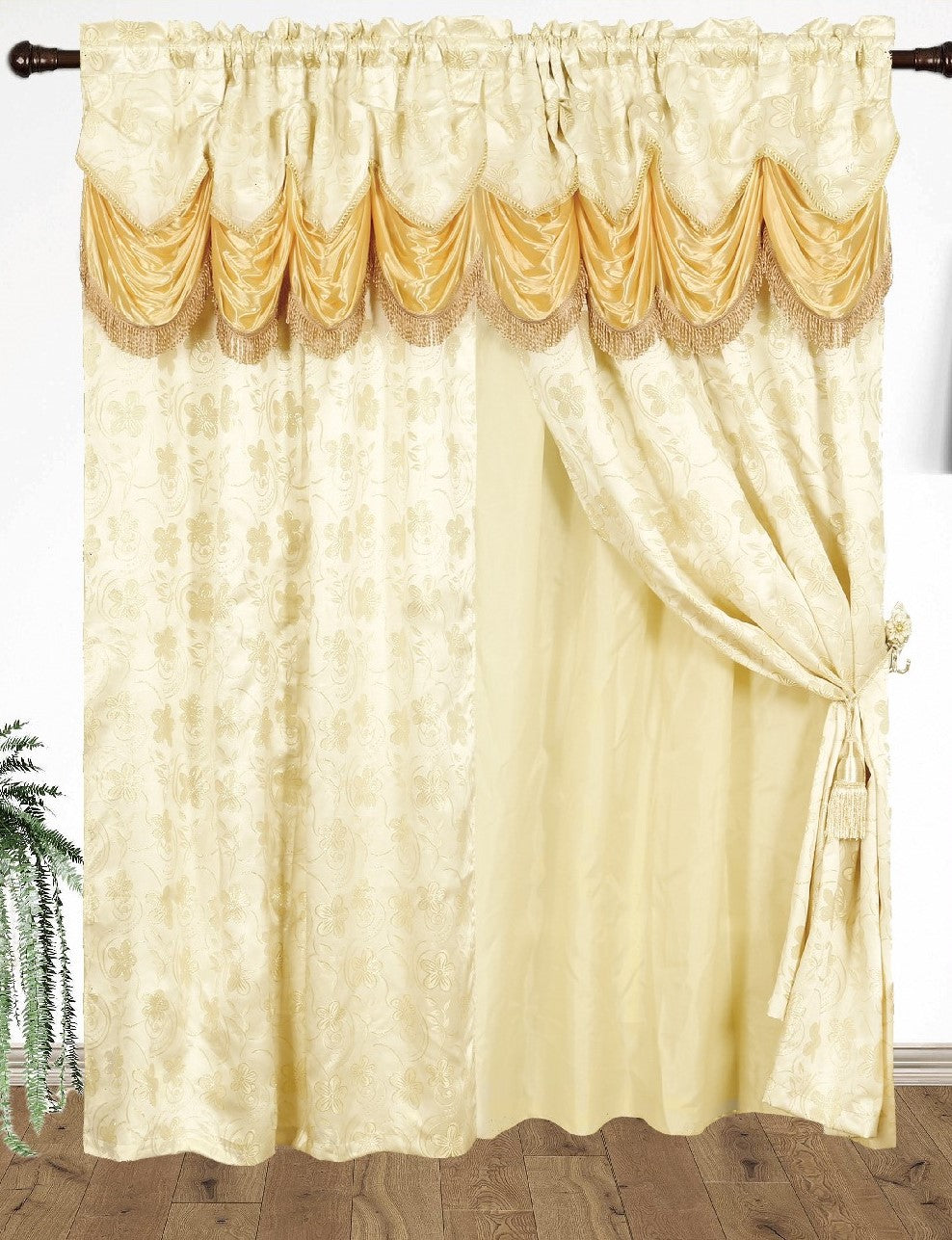 Devika Jacquard  Curtain with Attached Valance & Backing - Stylish Curtains